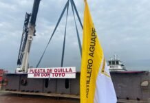 Presidente Paraguayo Santiago Peña, participa del acto de Puesta en Quilla del Buque «DON TOYO»