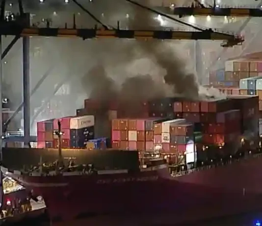 Incendio en buque portacontenedores moviliza un amplio operativo en el Puerto de Los Ángeles